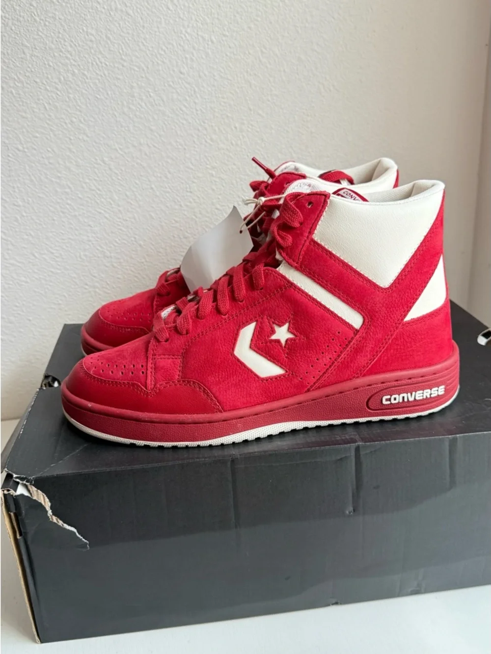 Converse Red and White Mid-Top Suede Sneakers - Picture 3 of 5